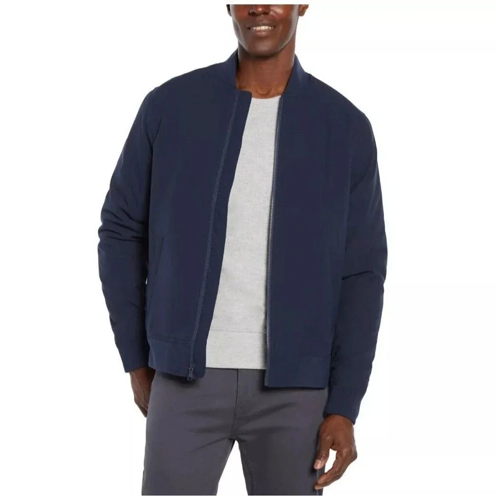 Banana Republic Men's XXL Bomber Flight Jacket Moisture Resistant Logo Zip Blue